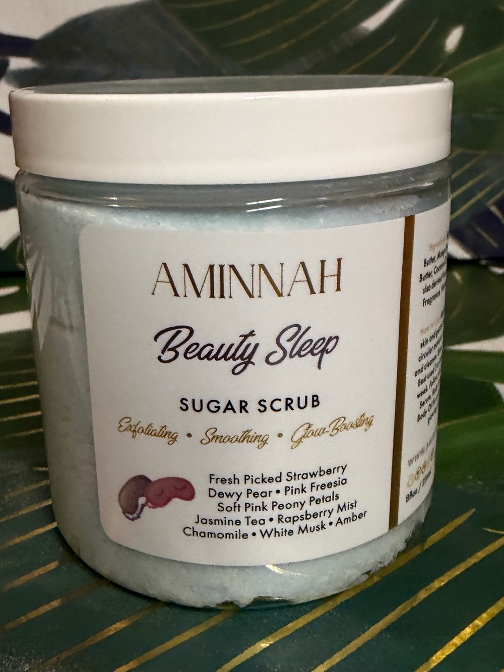 Aminnah Beauty Sleep Sugar Scrub 8 oz Strawberry Pear Peony Jasmine
